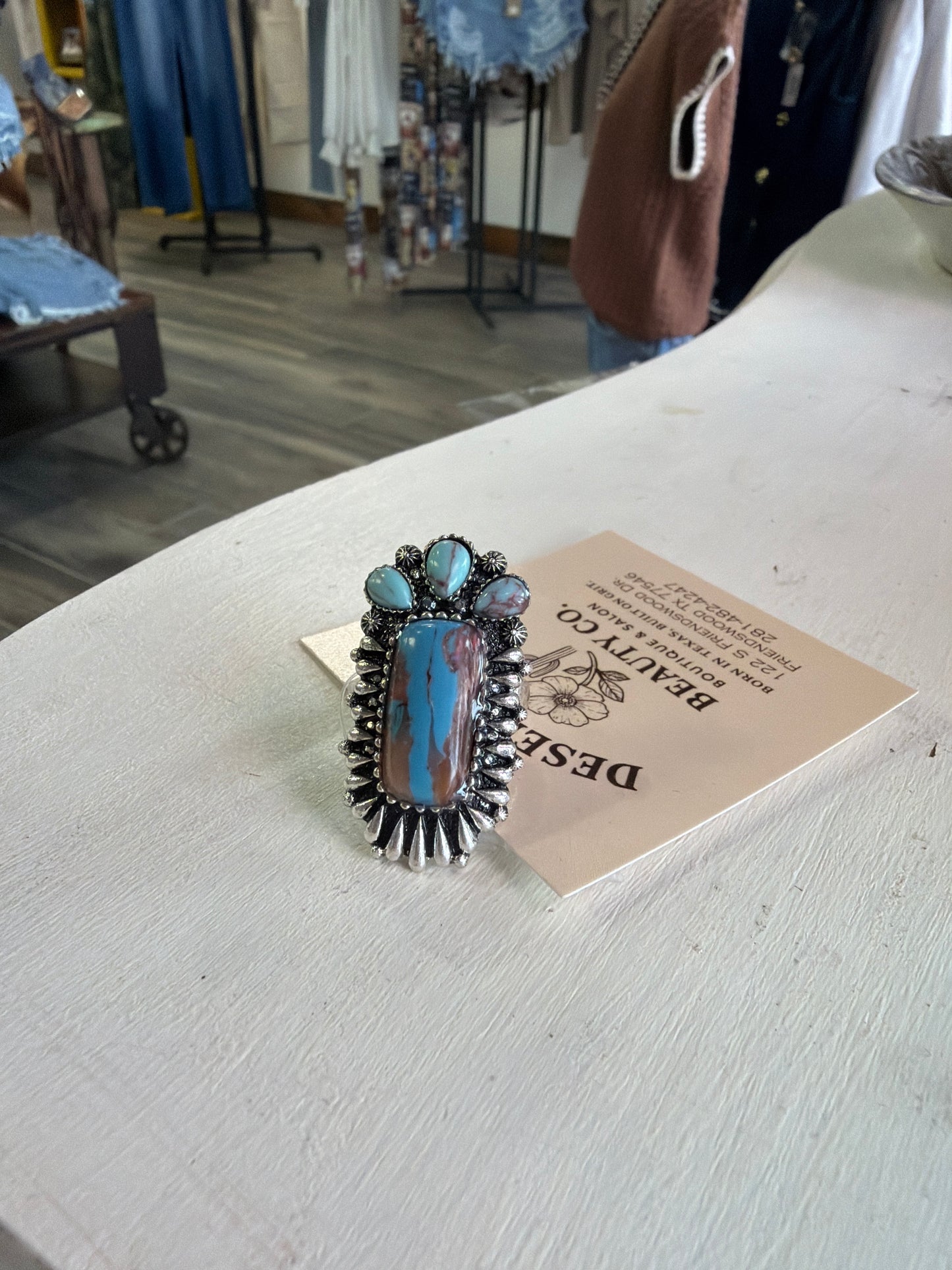 Western Turquoise and Brown Stretch Ring