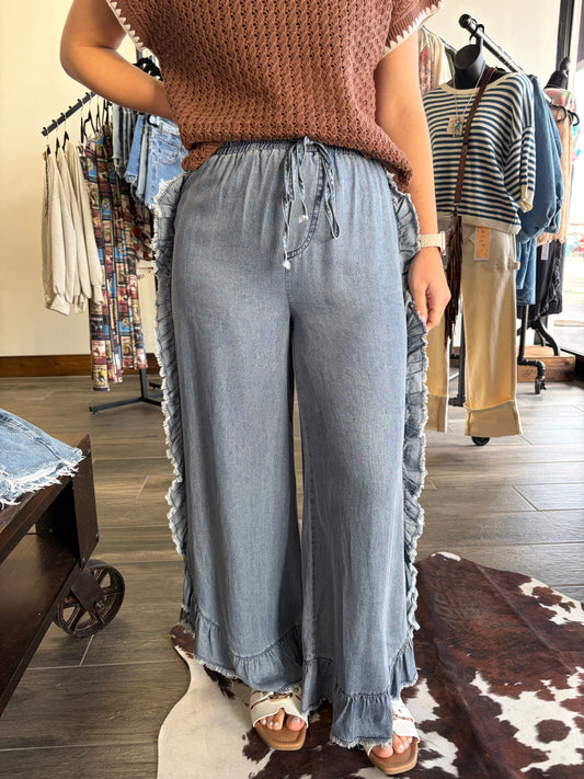 Rosa Bohemian Ruffled Flared Jeans (Blue)