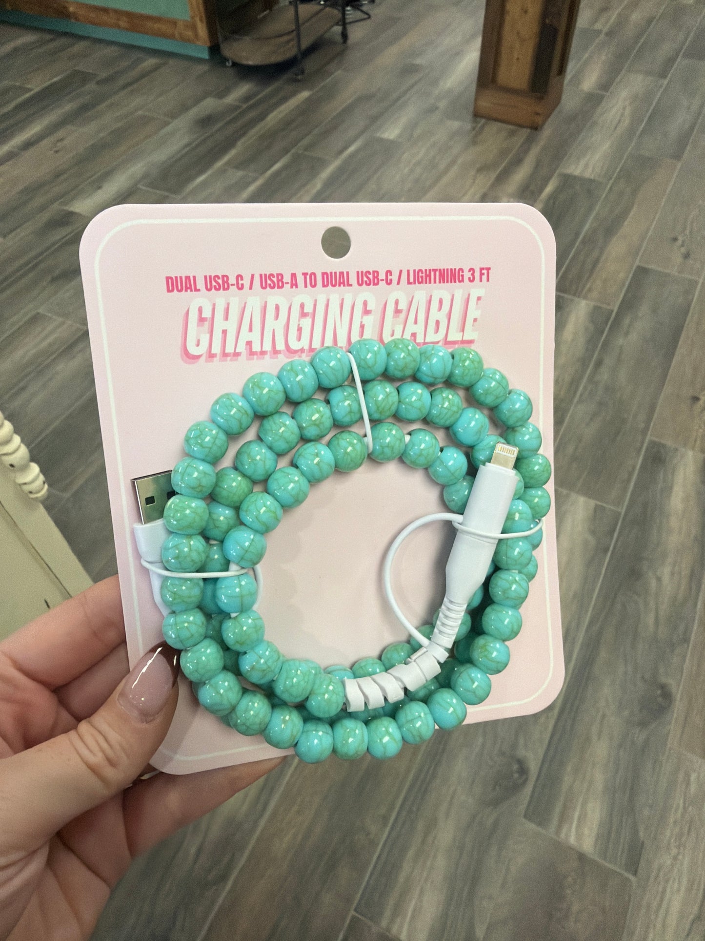Beaded Charger Charging Cable Turquoise Green