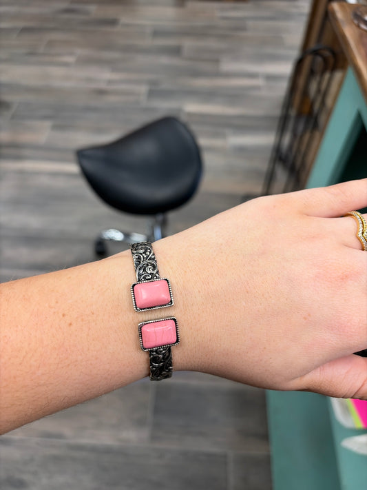 Western Stone Hinge Bangle Bracelet