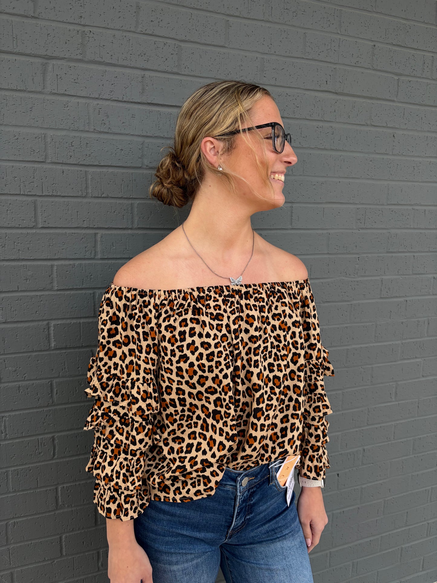 Off shoulder layered ruffle top