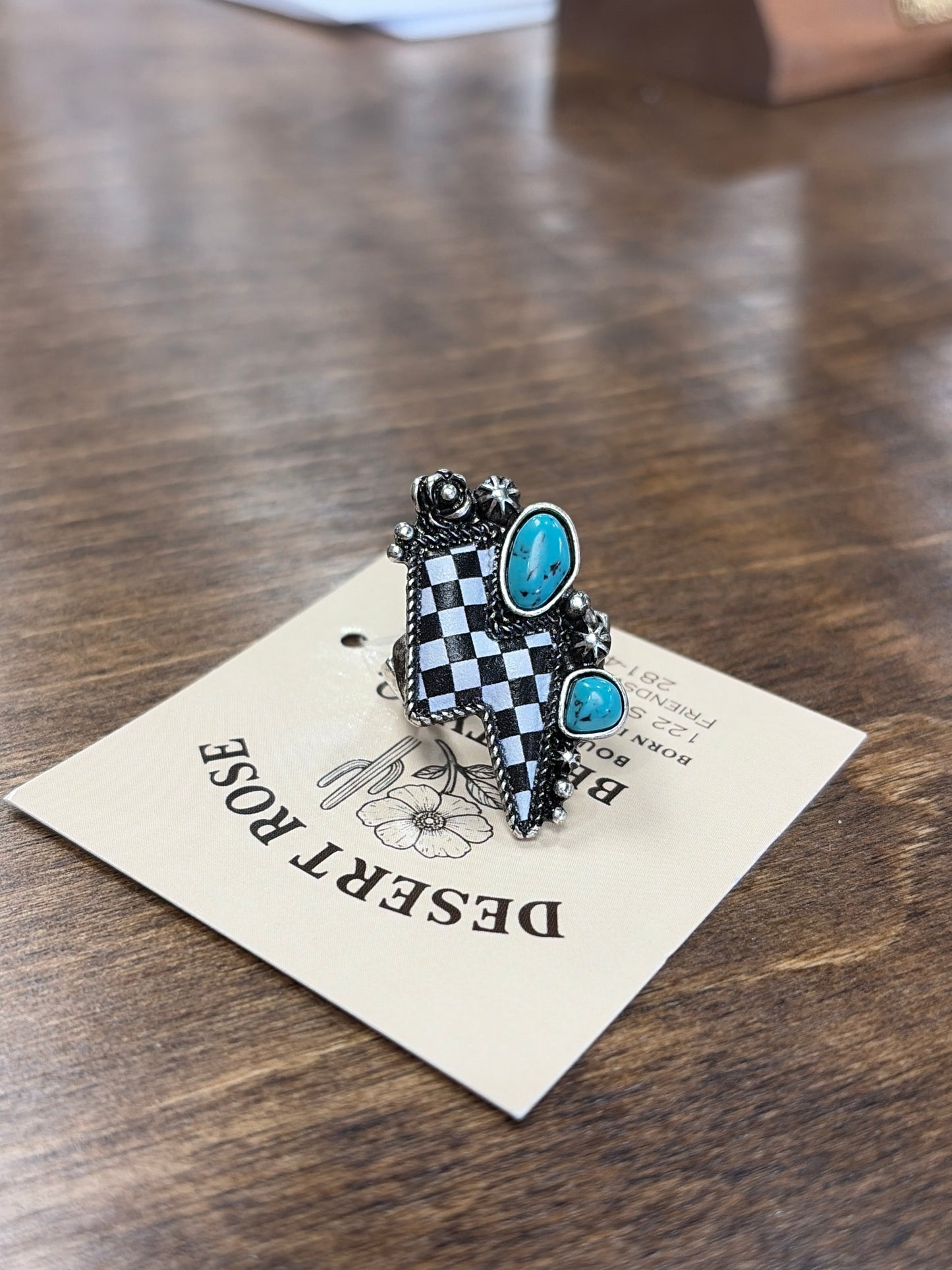 Checkered Flag Lightening Bolt Stretch Ring