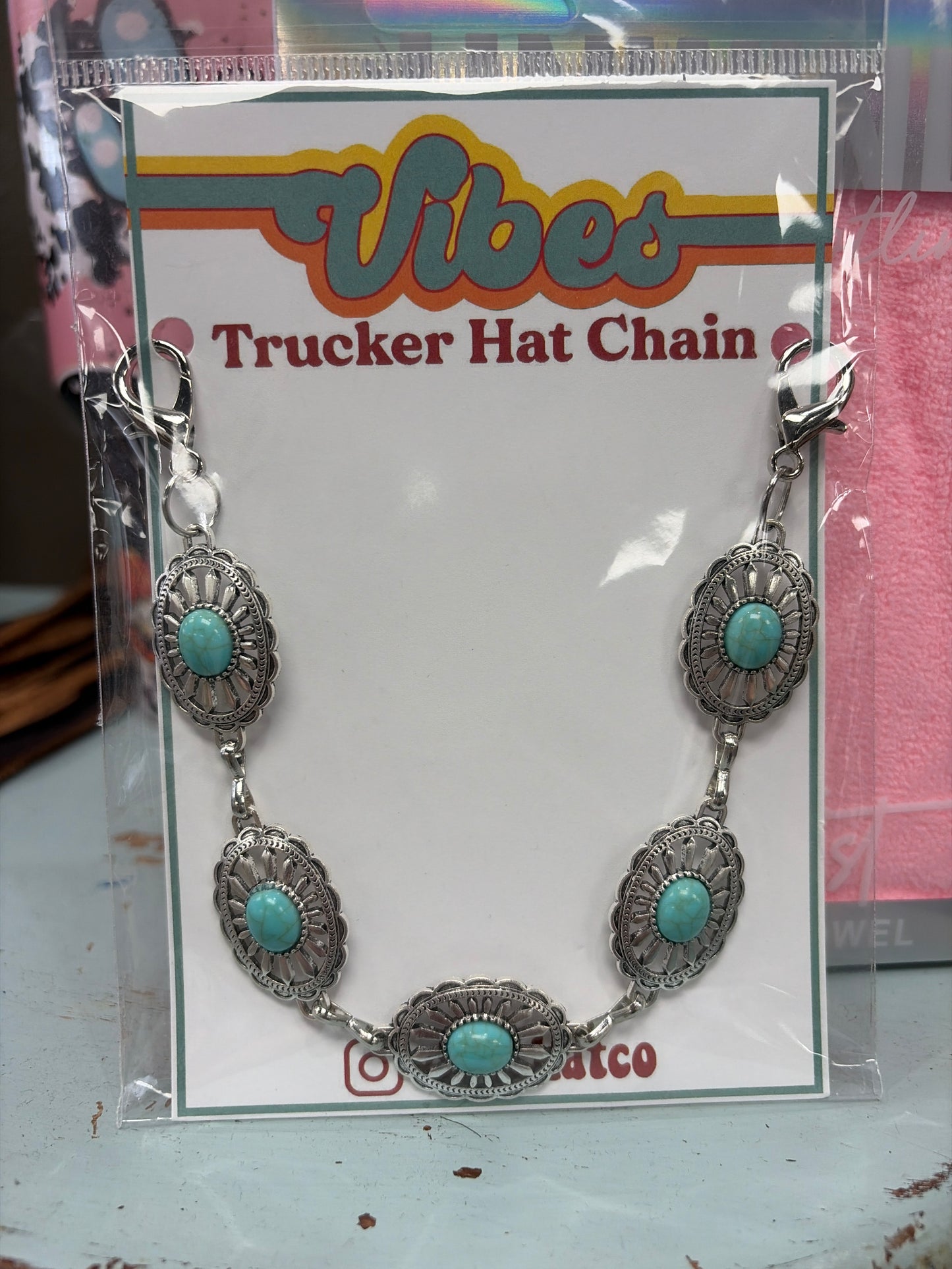 Turquoise Oval Concho Trucker Hat Chain