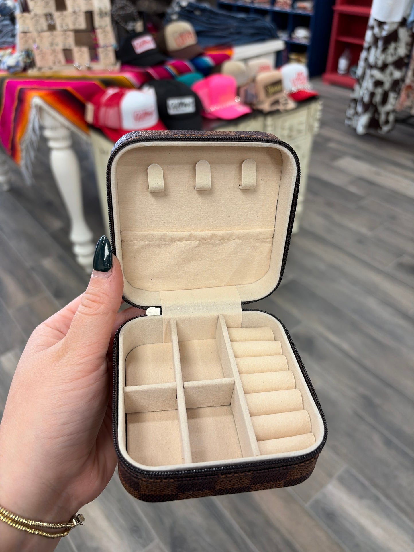 Checker Pattern PU Leather Jewelry Box