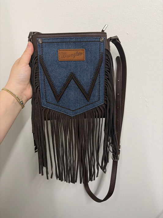 Wrangler Leather/Denim Fringe Crossbody