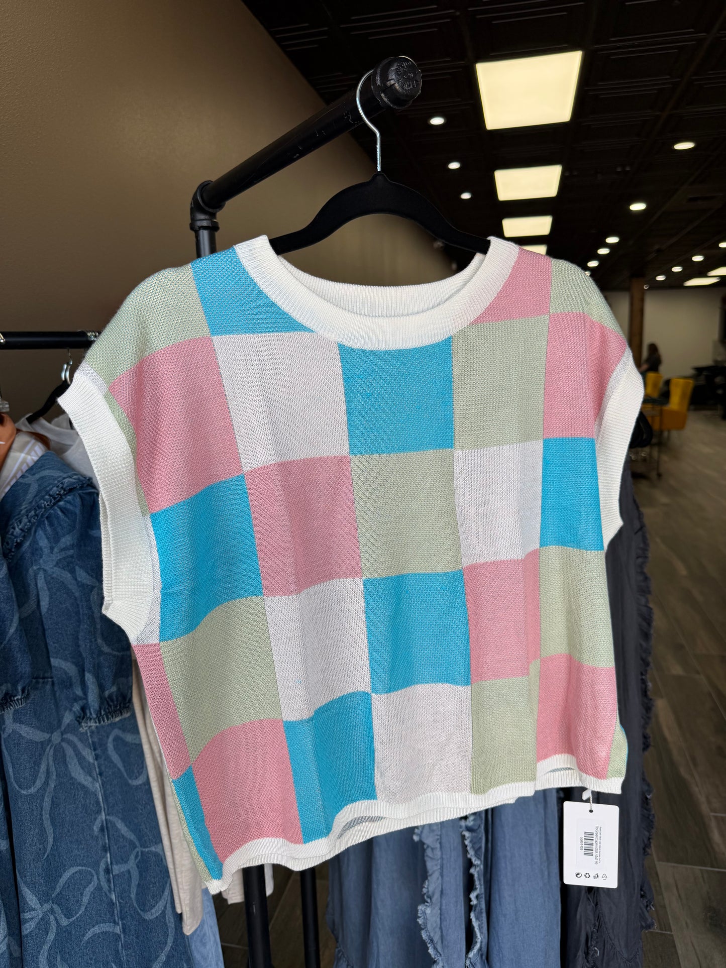 Rosa Color Block Cap Sleeve Summer Knit Top (Green)