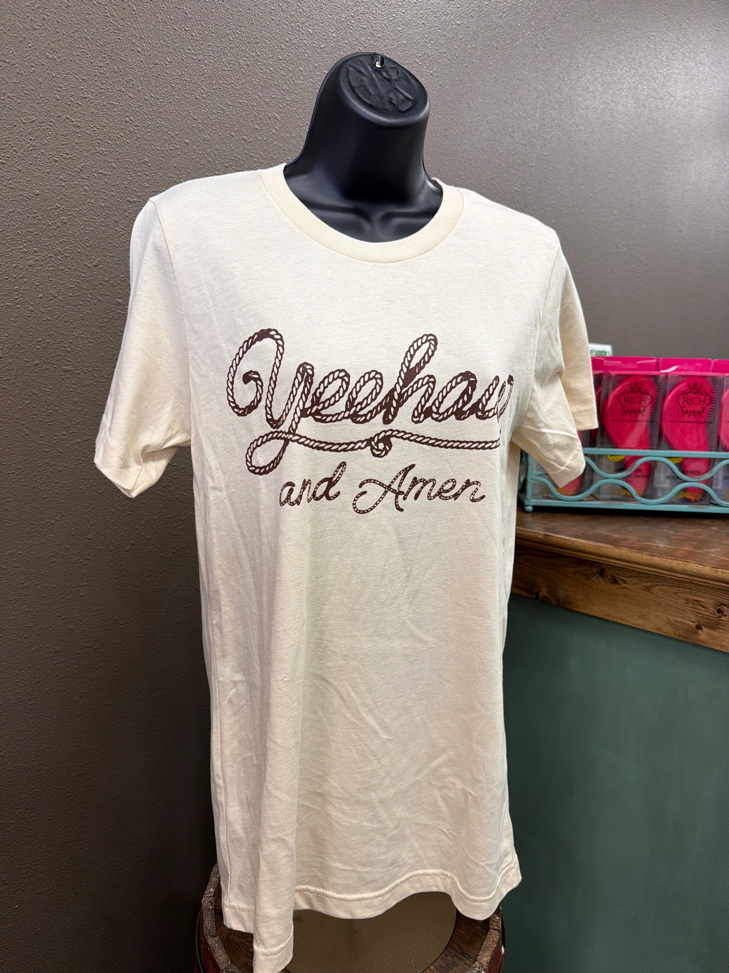 Rebel T-Shirts Cream Yee-Haw-Rope Amen