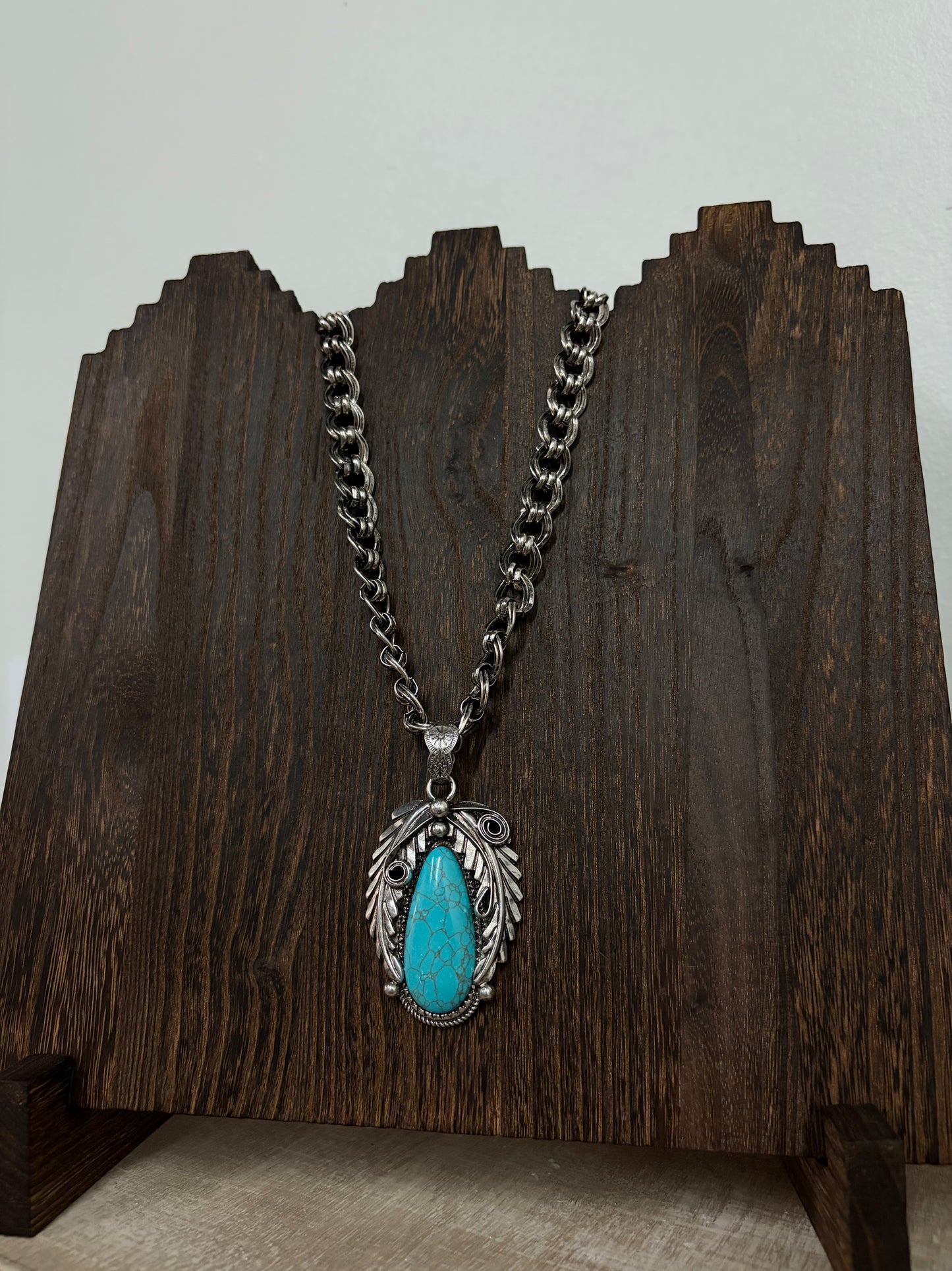 Turquoise Tear Drop Braided Chain Necklace