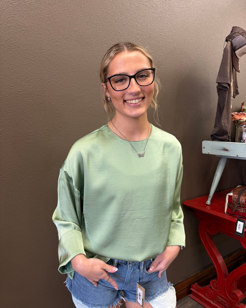 Glam Sage Wide Sleeve Blouse