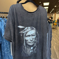 BlueVelvet Indian Print Washed Short Sleeve T-Shirt Black