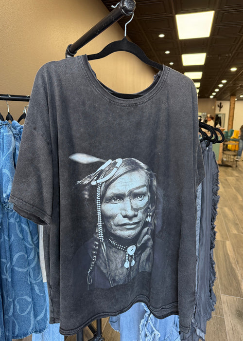 BlueVelvet Indian Print Washed Short Sleeve T-Shirt Black