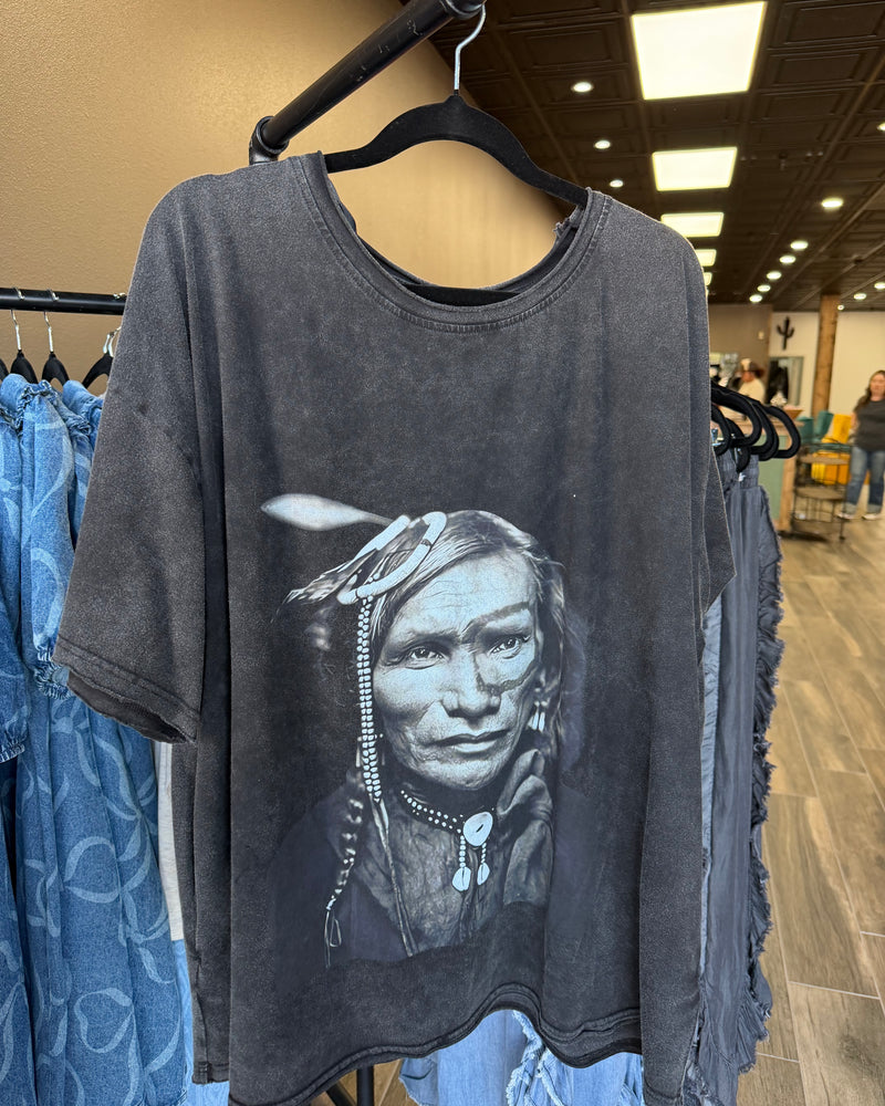 BlueVelvet Indian Print Washed Short Sleeve T-Shirt Black