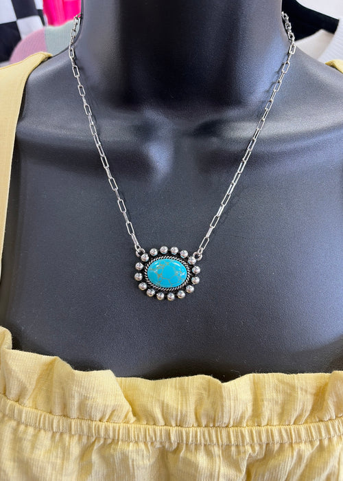 Tipi Oval Turquoise Concho Necklace