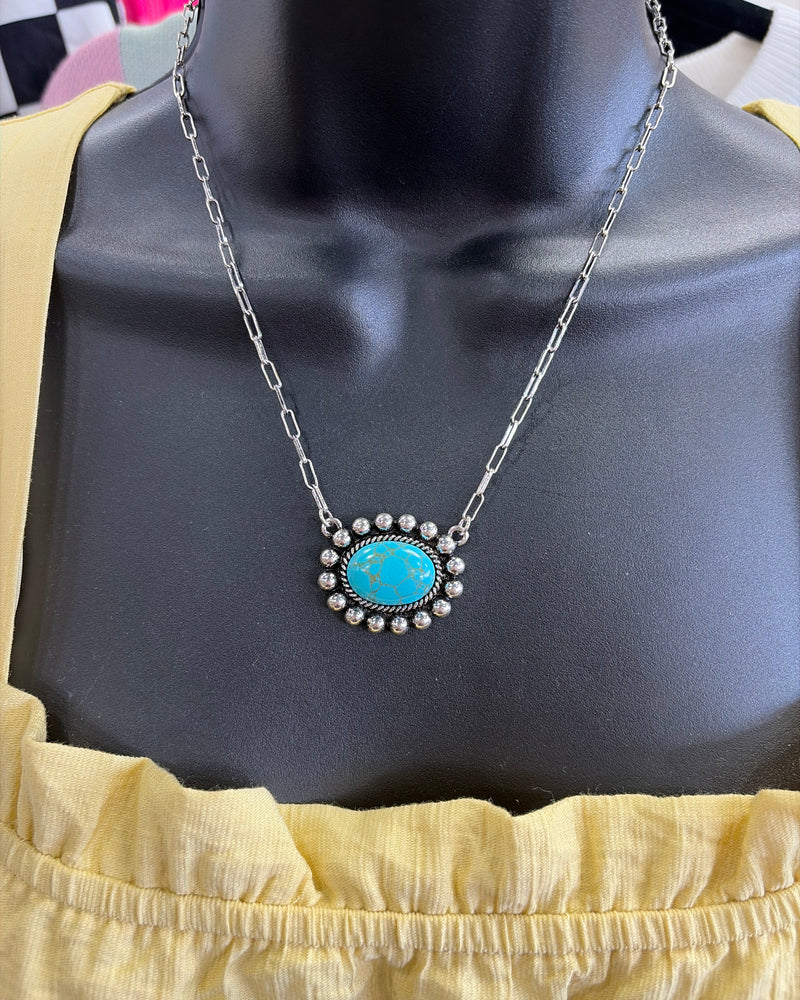 Tipi Oval Turquoise Concho Necklace