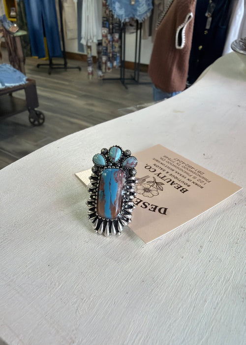 Western Turquoise and Brown Stretch Ring