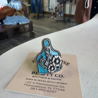 Turquoise Floral Cattle Tag Stretch Ring