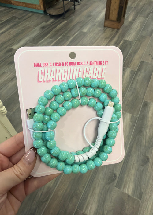 Beaded Charger Charging Cable Turquoise Green