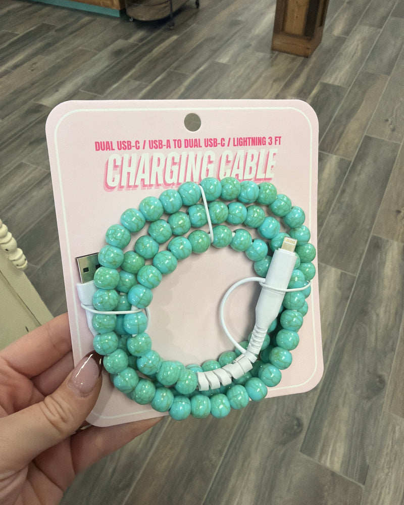 Beaded Charger Charging Cable Turquoise Green