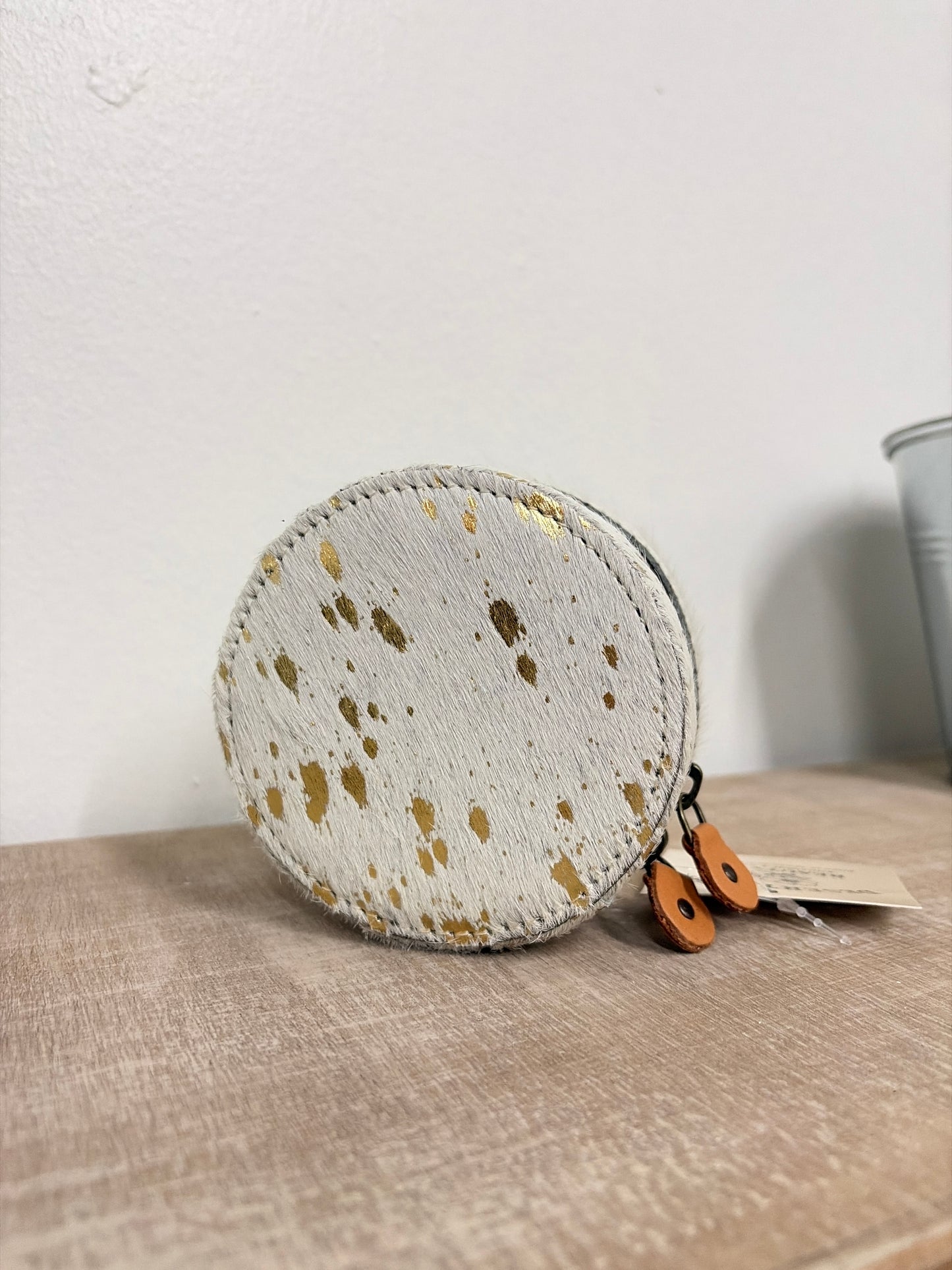 White and gold cowhide jewelry box