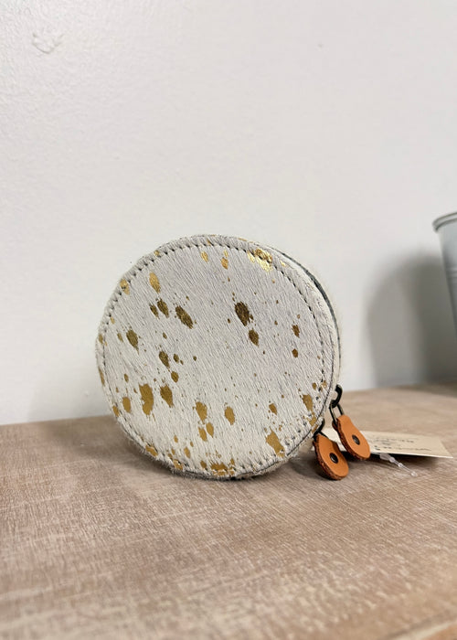 White and gold cowhide jewelry box