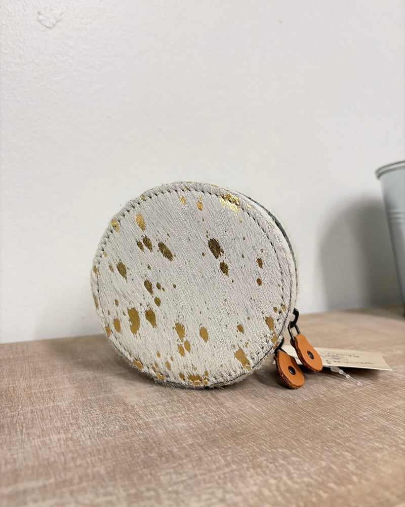 White and gold cowhide jewelry box