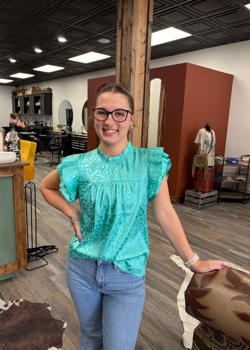 Teal Cheetah Blouse