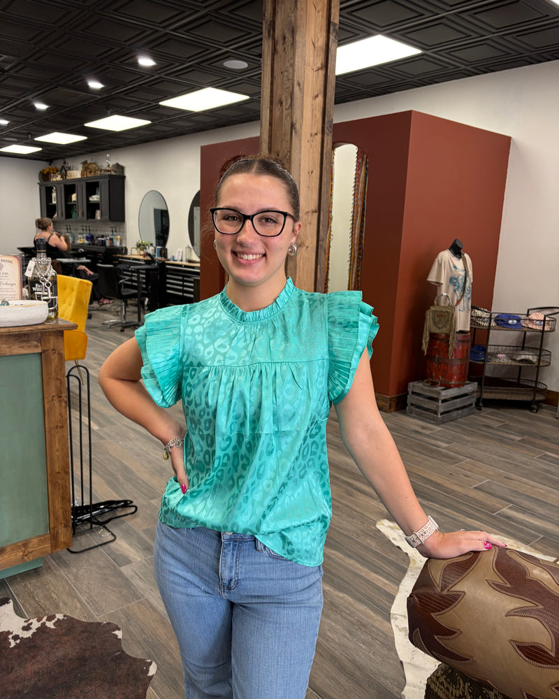 Teal Cheetah Blouse