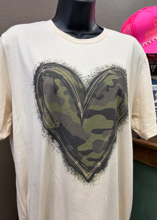 Rebel Camo Outline Heart Top