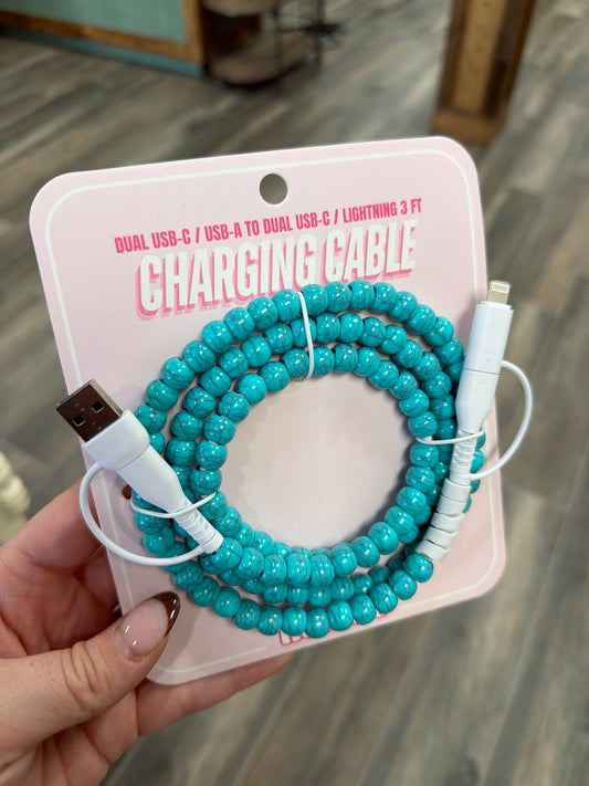 Beaded Charger Charging Cable Turquoise Blue
