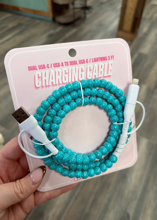Beaded Charger Charging Cable Turquoise Blue