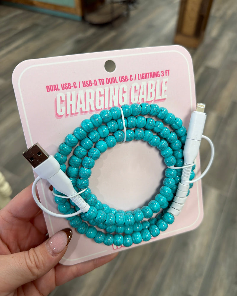 Beaded Charger Charging Cable Turquoise Blue