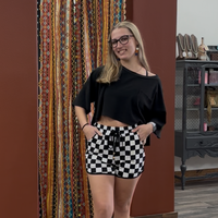 Black and white checkered shorts