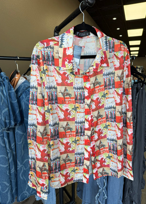 LB Collage Multi Printed Chiffon Collared Western Shirt