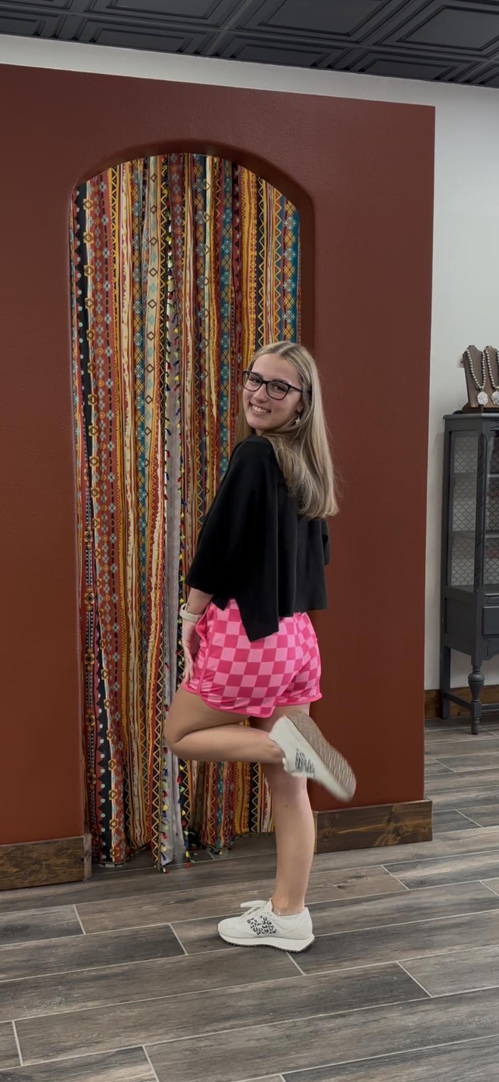 Pink checkered shorts