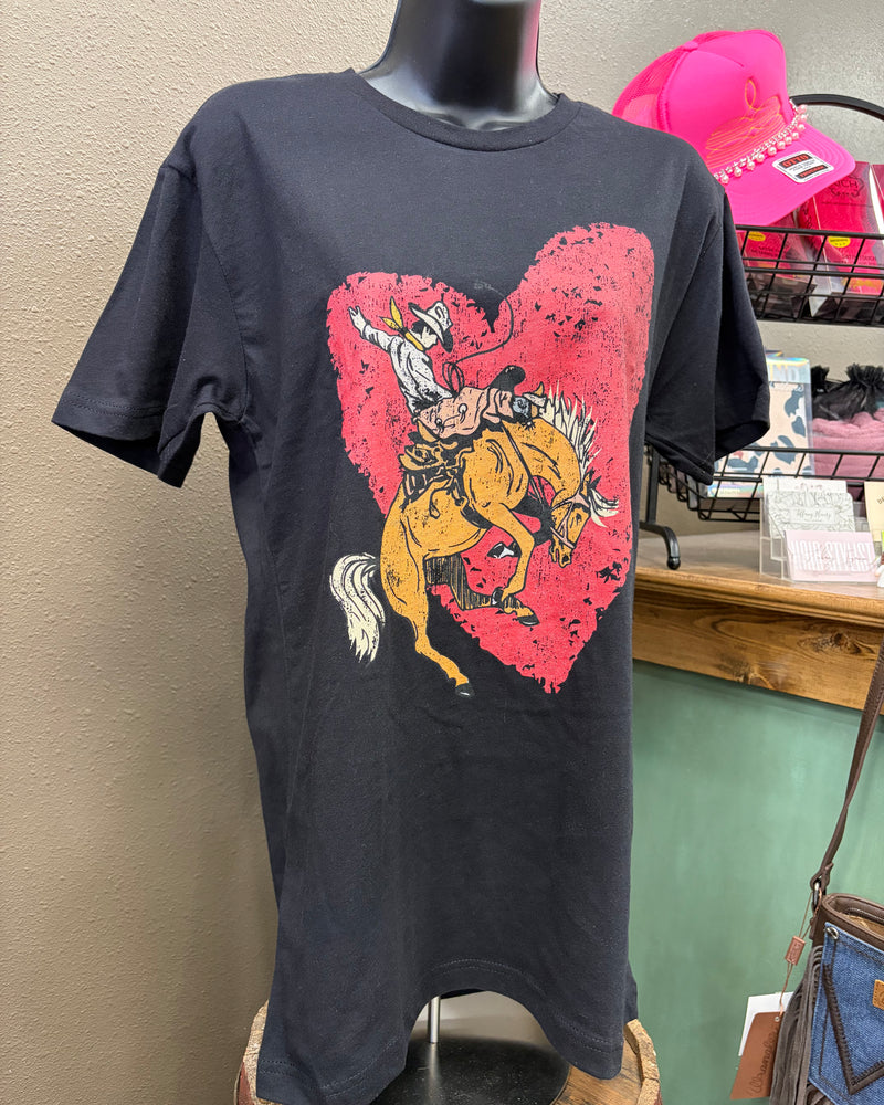 Rebel Black Buckhorse Heart Top