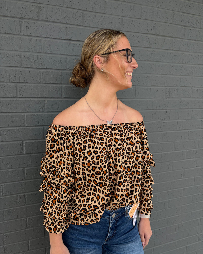 Off shoulder layered ruffle top