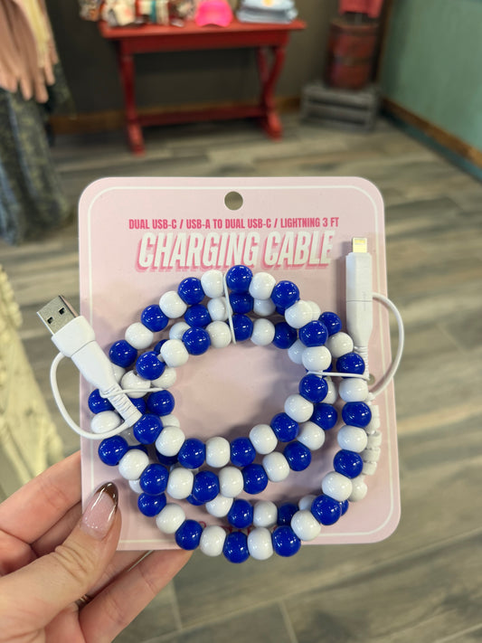 Beaded Charger Charging Cable Blue & White