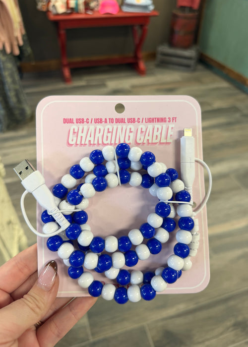 Beaded Charger Charging Cable Blue & White