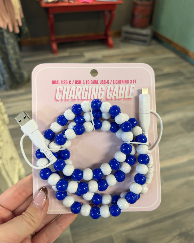 Beaded Charger Charging Cable Blue & White