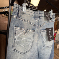 LB Mid Wash Cuffed Boyfriend High Rise Jeans w/Embroidered Stud Pocket