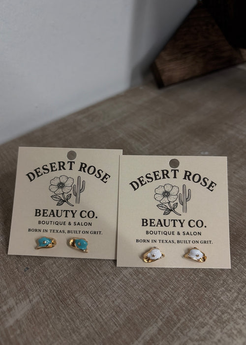 Gold hat earrings in white and blue