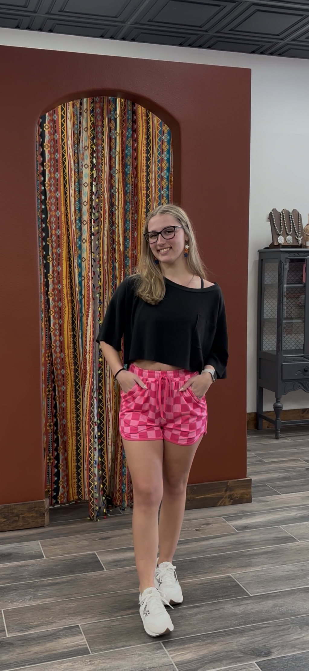 Pink checkered shorts