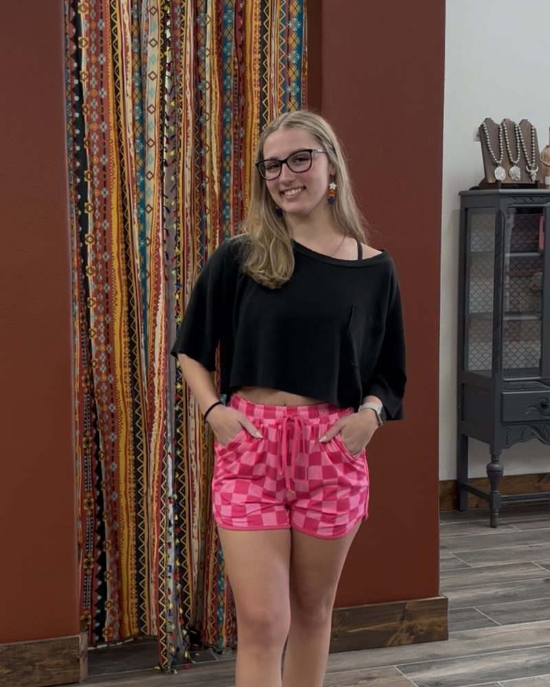 Pink checkered shorts
