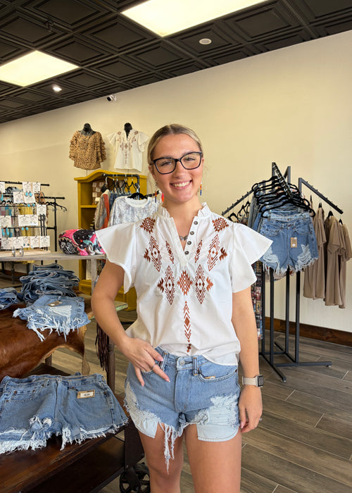 LB Ivory Embroidered Ruffle Shirt