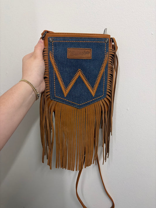 Wrangler Leather/Denim Fringe Crossbody