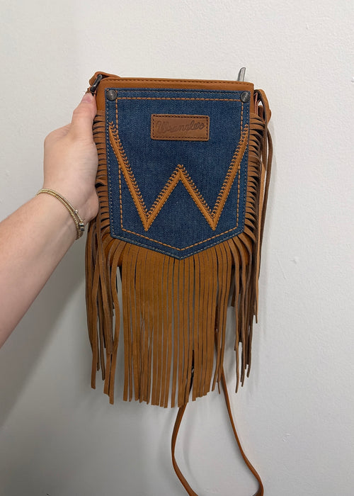 Wrangler Leather/Denim Fringe Crossbody