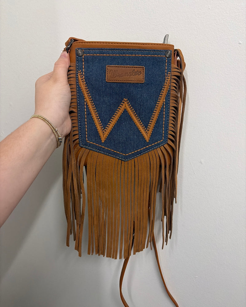 Wrangler Leather/Denim Fringe Crossbody