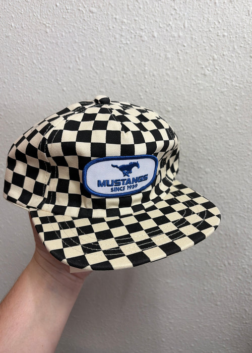 black checkered blue patch cap