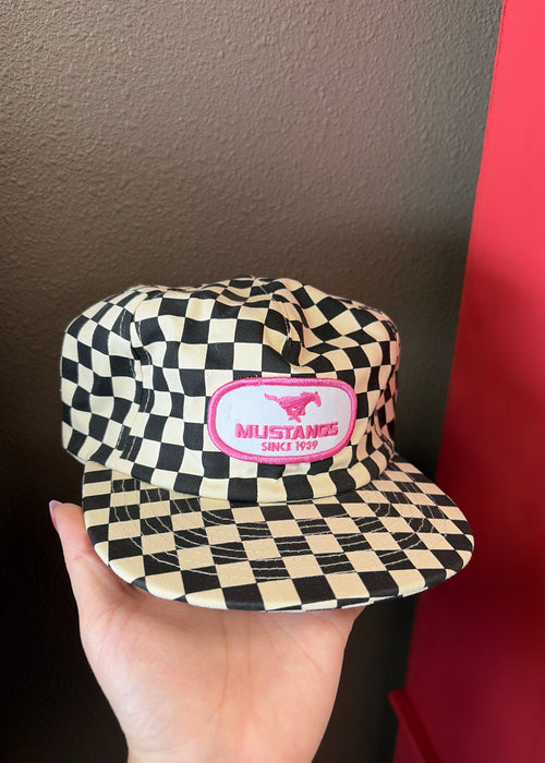 black checkered with pink patch