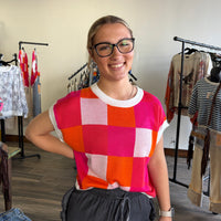 Rosa Color Block Cap Sleeve Summer Knit Top (Rose)